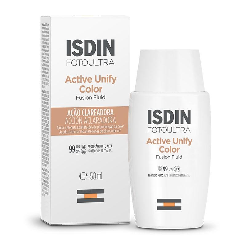 Protetor Solar e Clareador Facial Isdin Active Unify Color FPS99 Fusion Fluid 50ml em Oferta na Shopee