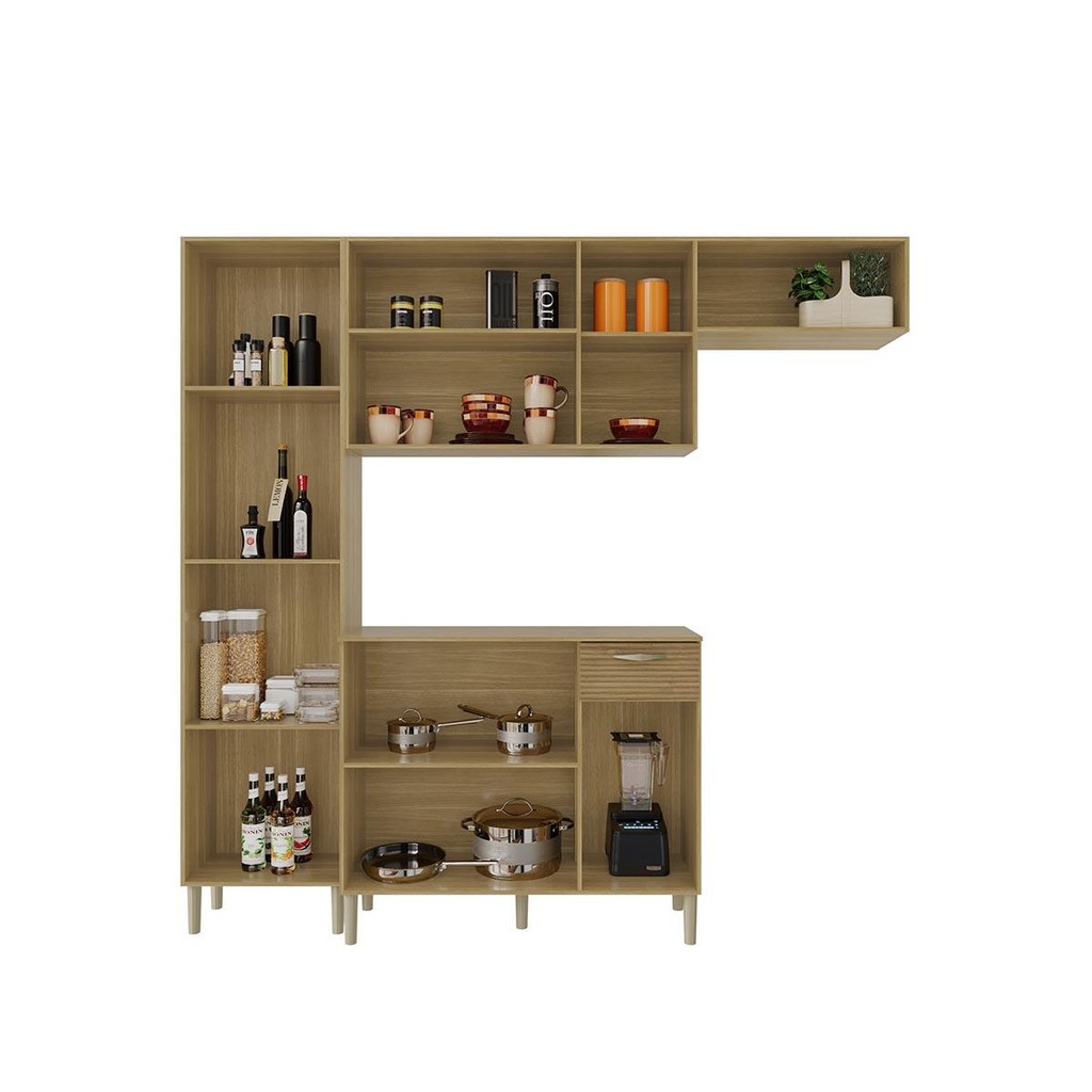 Detalhes do Armário Cozinha Compacta 7 Portas 1 Gaveta Balcão Diamante Kits Paraná