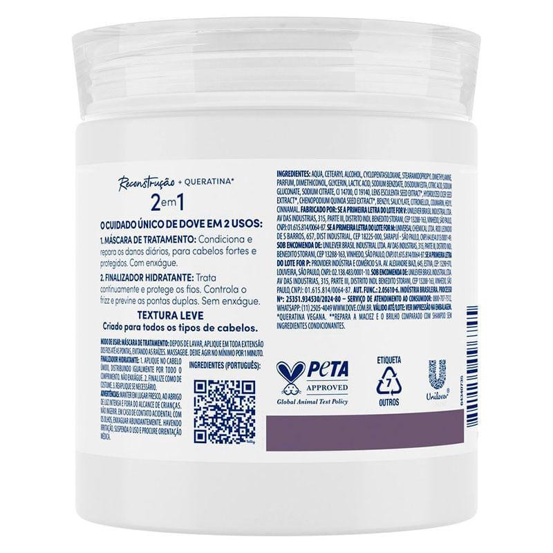 Detalhes do Máscara de Tratamento Dove Reconstrução + Queratina 500g