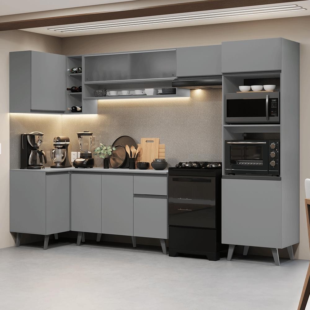Armário de Cozinha Completa de Canto 385cm Cinza Nice Madesa 03 - Home & Living