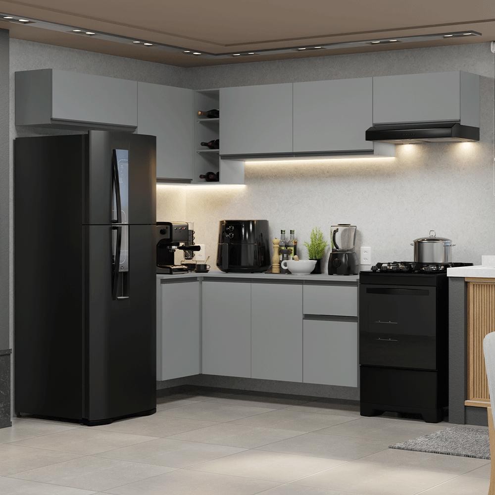 Armário de Cozinha Completa de Canto Suspenso 405cm Cinza Nice Madesa 01 em Oferta na Shopee