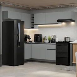 Armário de Cozinha Completa de Canto Suspenso 405cm Cinza Nice Madesa 01