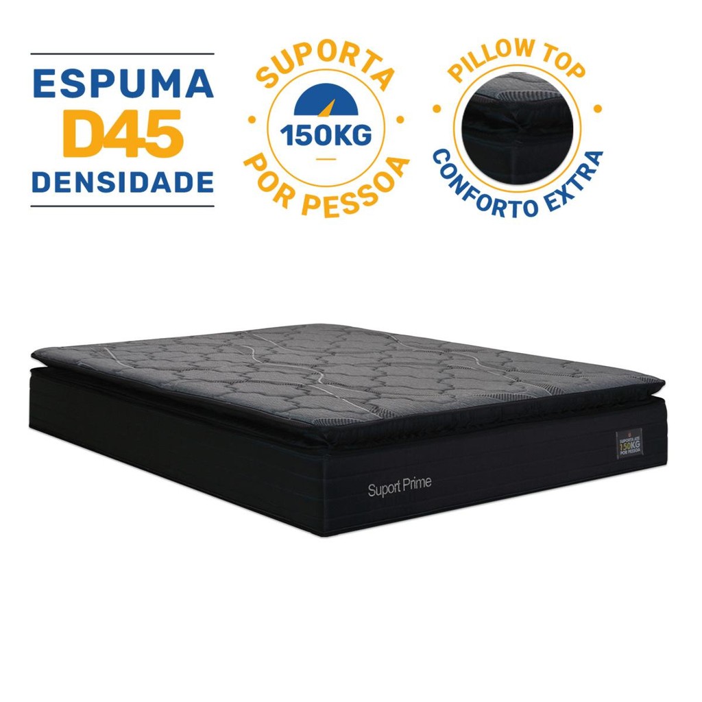 Colchão de Espuma D45 Pillow Top Suport Prime Casal 138cm em Oferta na Shopee