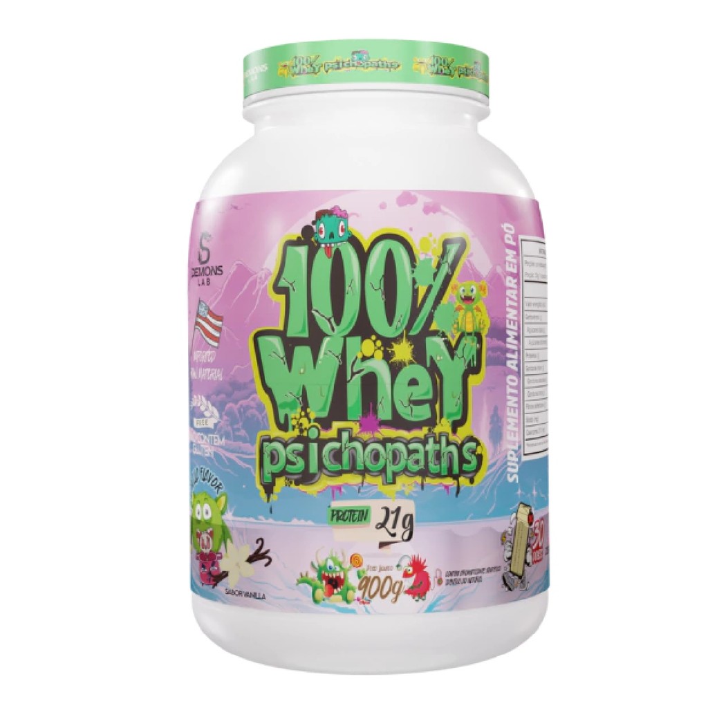 100% Whey Psichopaths Pote 900g Vanilla Demons Lab em Oferta na Shopee
