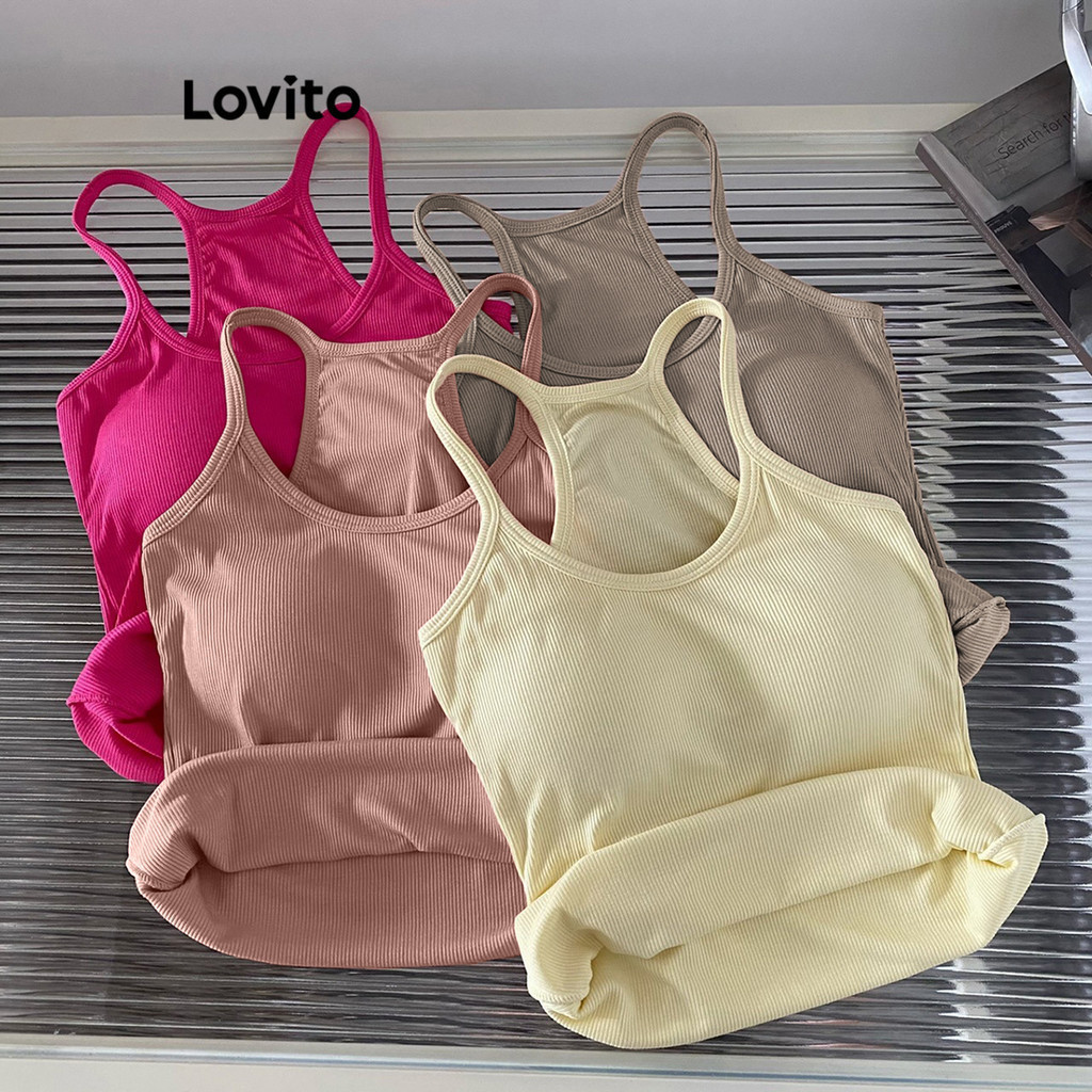 (Trendy) Lovito Top Casual De Verão Cruzado Regata Básica Para Mulheres LNE41316 - Women Clothes