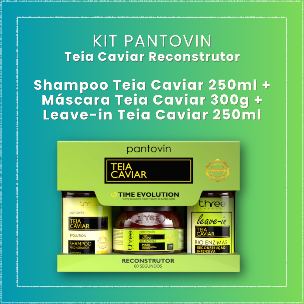 Kit Pantovin Teia Caviar Time Evolution Three Mascara 300g + Shampoo 250ml + Leave-in 250ml