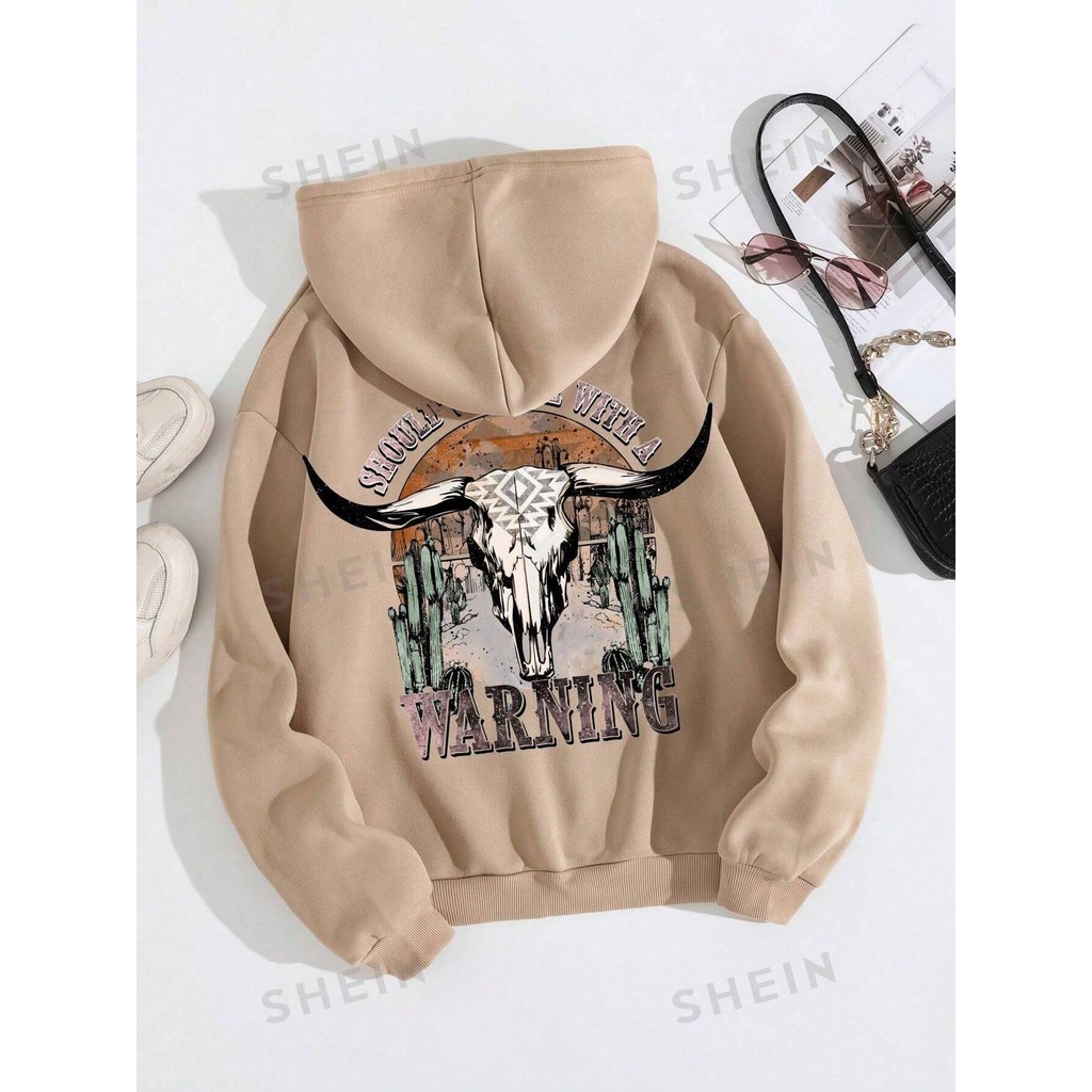 Blusa Moletom Unissex Canguru Estampado Warning Flanelado Quentinho Cowboy