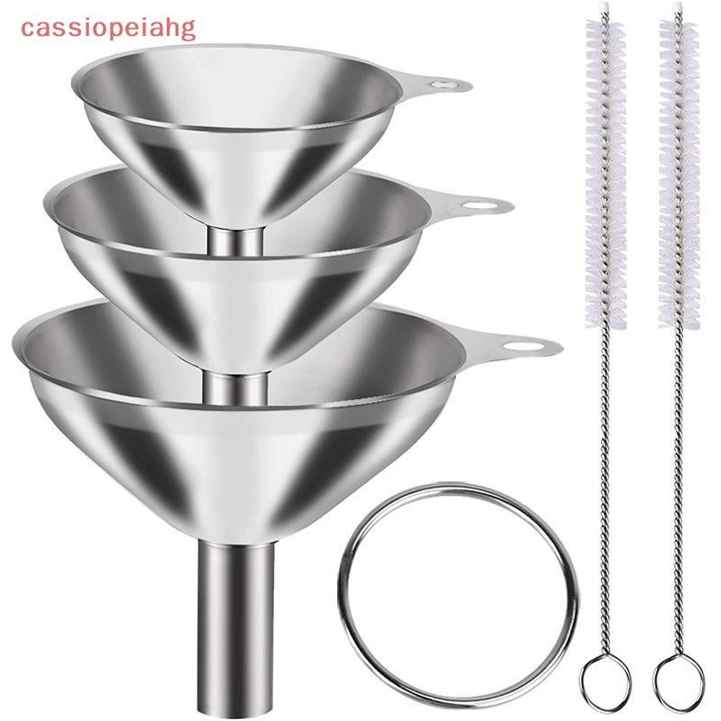(Cassiopeiahg) 5 peças funil de metal de aço inoxidável, grande conjunto 3 trompete mini funil de cozinha de grau alimen