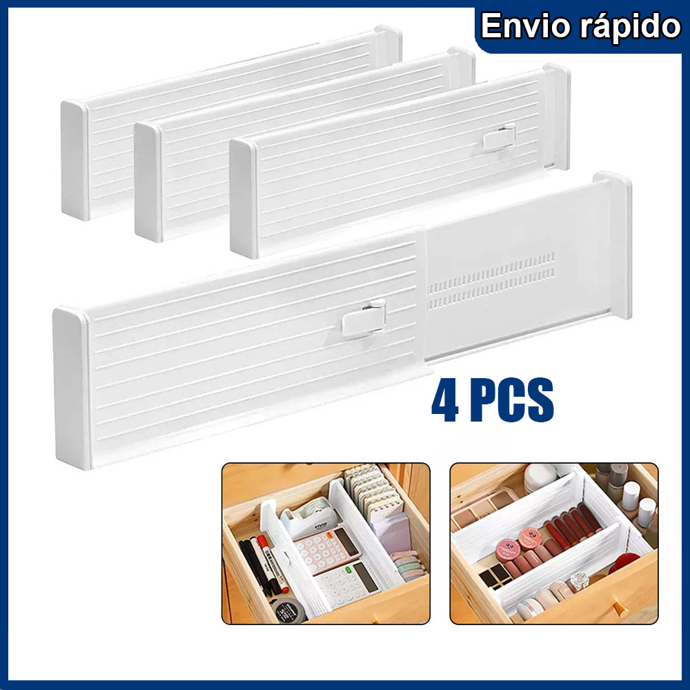 Conjunto de 4 peças de divisória de gaveta ajustável - extensível de 27 cm a 47 cm, 9 cm de altura, plástico ABS, usado 