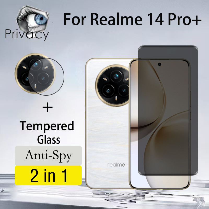2 Em 1 Película Privacidade Realme 14 Pro Plus Protetor Temperado Anti-Espionagem Para Realme 12 13 14 X 4G 5G Proteção