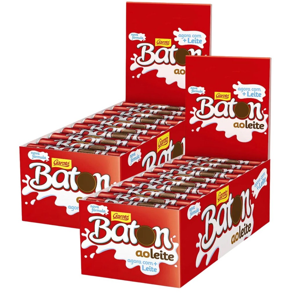 Kit 2 CXs Chocolate Baton Ao Leite Garoto Caixa C/30