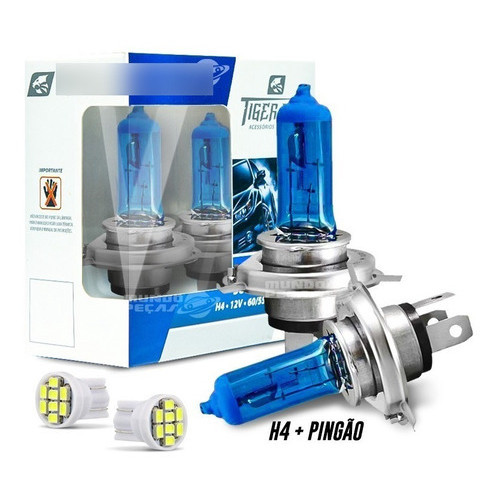 Kit Par Lampada Super Branca Tipo Xenon 8500k H4 55w 12v