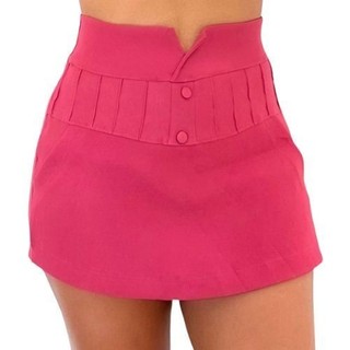 Short Saia  Bermudinha Bengaline Feminino botões cobertos