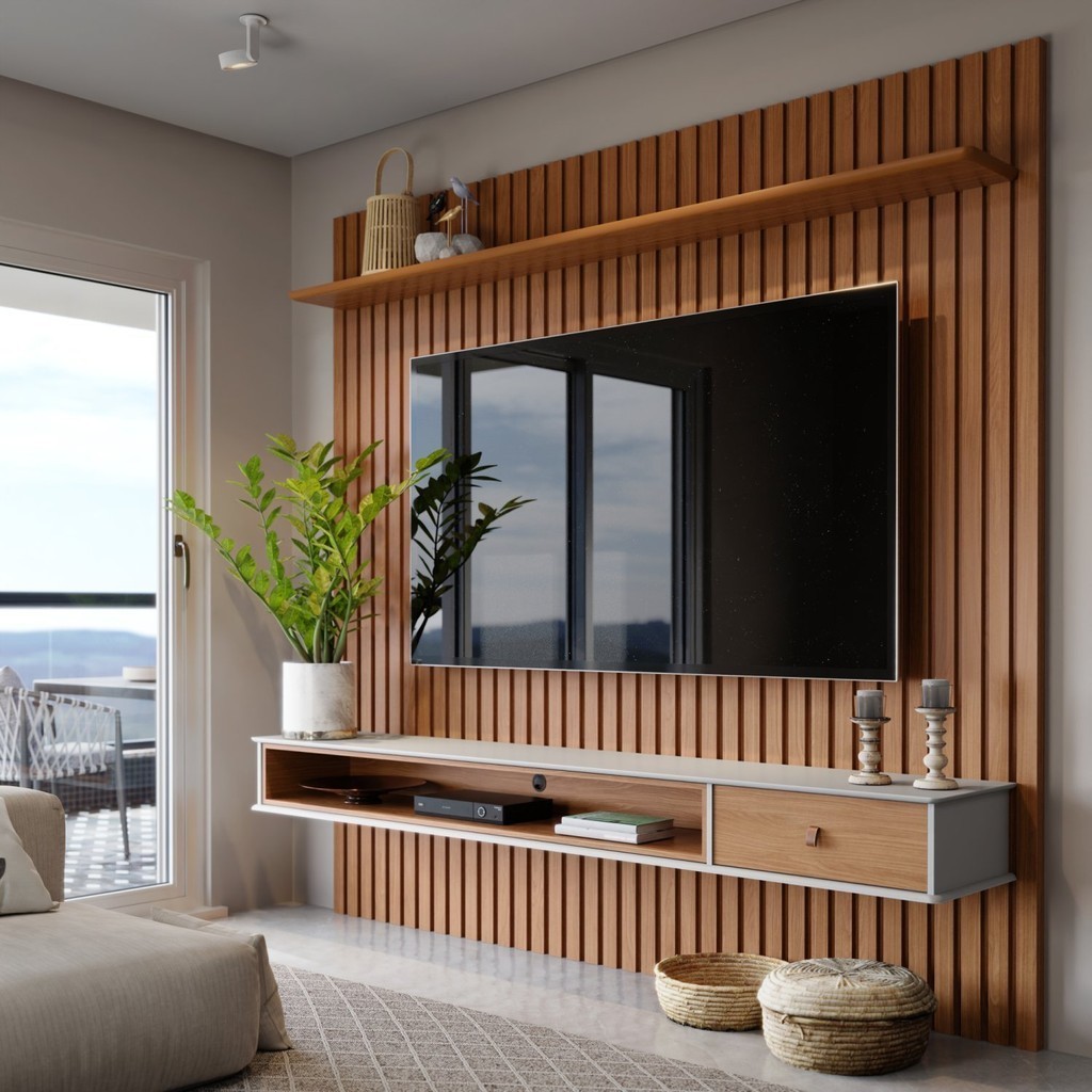 Painel Ripado Home para TV até 75 Polegadas 1 Gaveta 1 Nicho Detroit em Oferta na Shopee