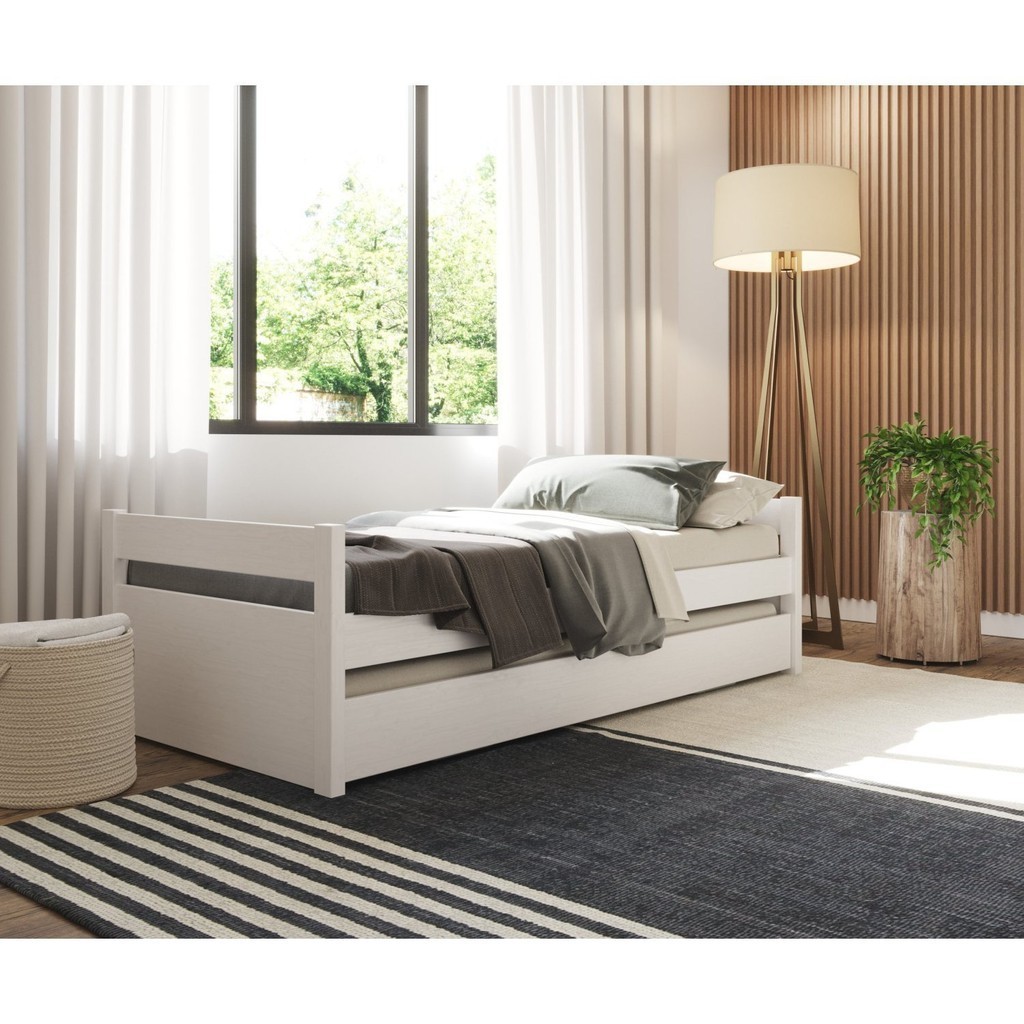 Bicama 90x190cm em Madeira Maciça Double Yescasa Branco em Oferta na Shopee