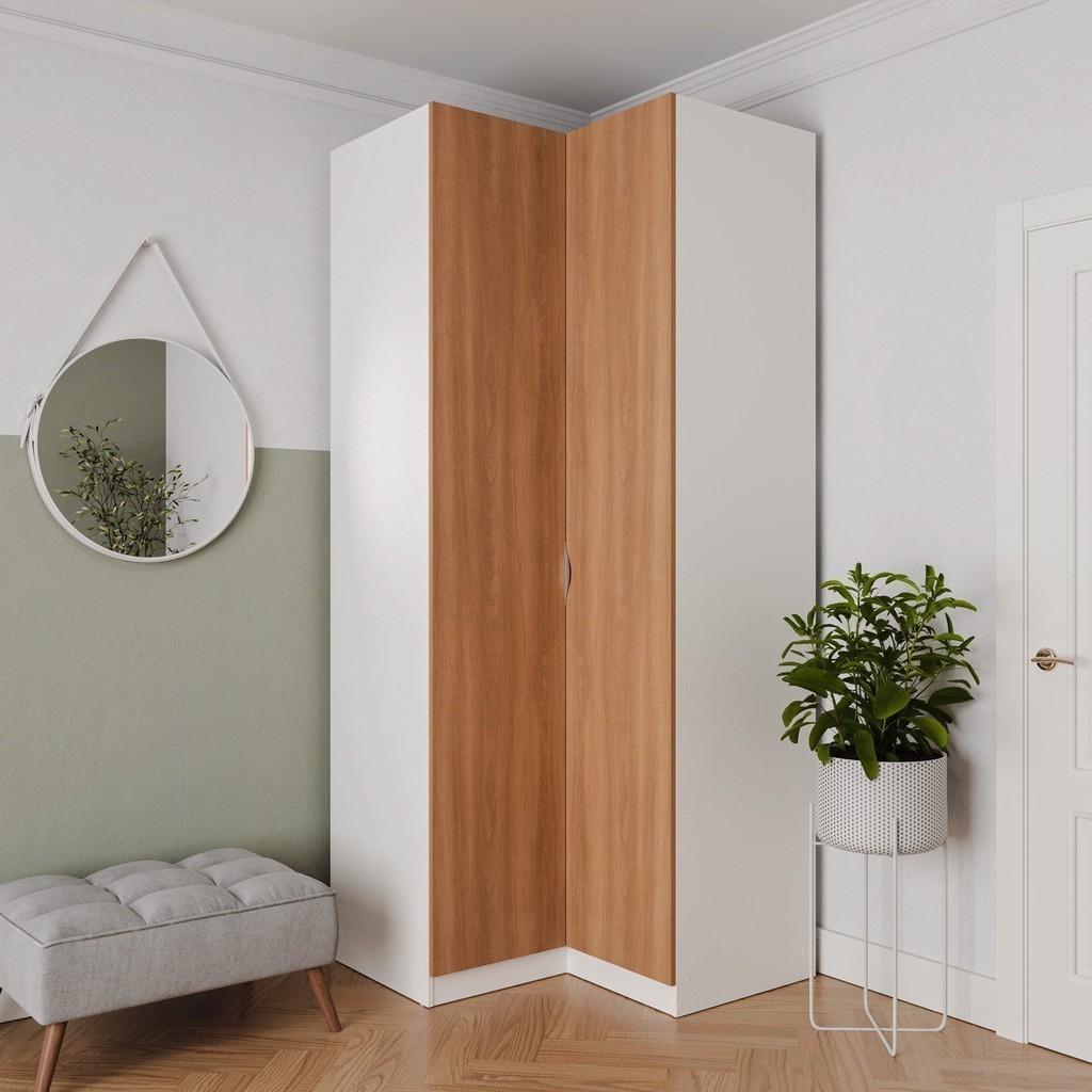 Guarda Roupa de Canto Reto Modular com 3 Prateleiras 2 Gavetas Hera Cabecasa Madeiramadeira Algodão/Louro em Oferta na Shopee