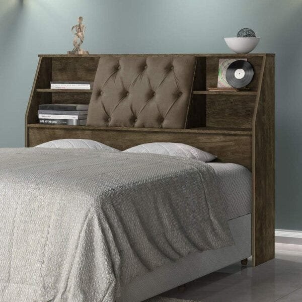 Cabeceira Cama Queen 4 Nichos Nubia  Castanho