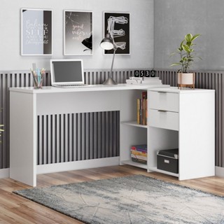 Mesa de Escritório em L 2 Gavetas 3 Nichos Office NT 2060  Branco New