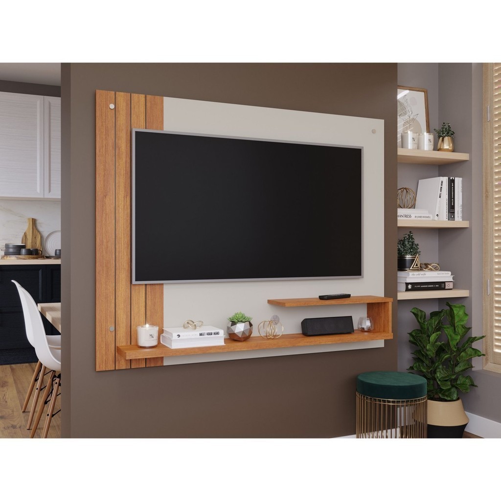 Painel para TV até 50 Polegadas 100% MDF 135cmx108cm Dunas Branco Off White/Cinamomo Off White/Cinamomo