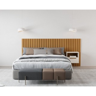 Cabeceira Ripada Maracá Queen 215cm MDF/MDP com 1 Mesa de Cabeceira Jatobá em Oferta na Shopee