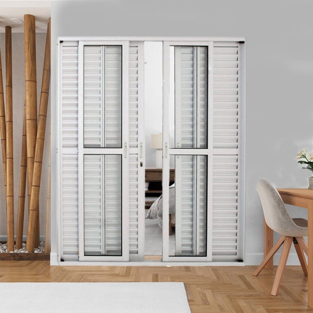 Porta Balcão de Alumínio 6 Folhas 210 X 180cm com Fechadura Linha 25 Esquadrias Bergamo - Home & Living