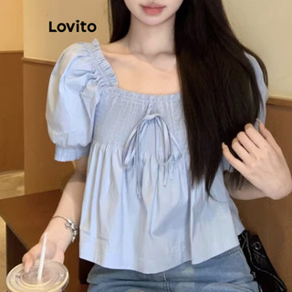 Lovito Blusa Casual Com Laço Liso Para Mulheres LNA48069 em Oferta na Shopee