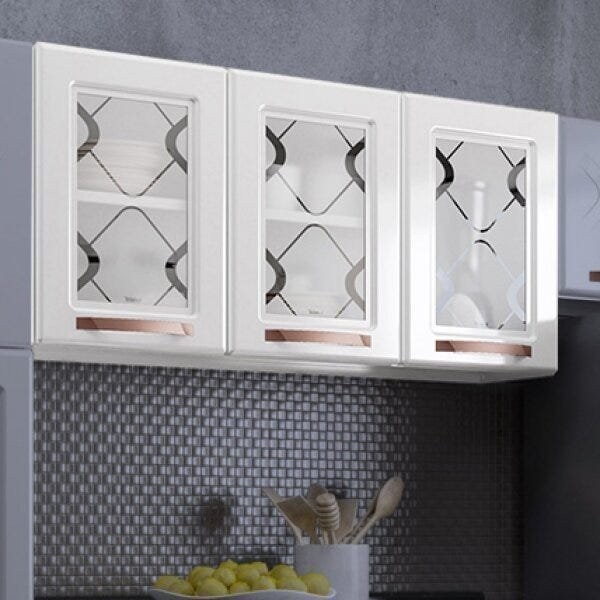 Armário de Cozinha Aéreo Triplo em Aço 3 Portas de Vidro Mirage New  Branco em Oferta na Shopee