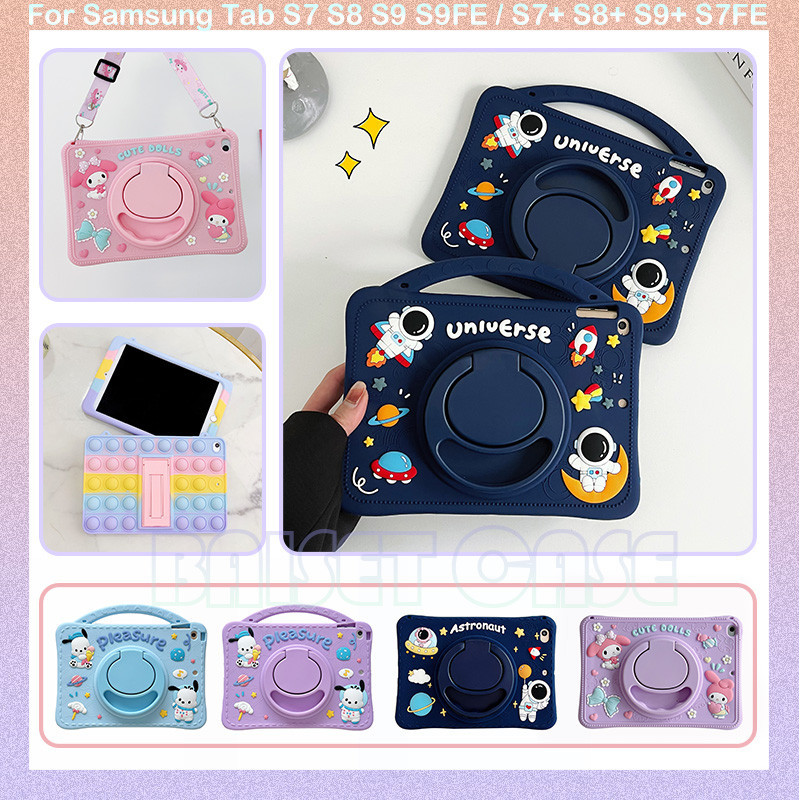 Para Samsung Tab S7 S8 S9 S9 FE X700 X710 S7 + S8 + S9 + S7 S9 Plus T730 X800 X810 Capa Flexível De Silicone 360 ° Tampa Do Suporte Dobrável De Rotação