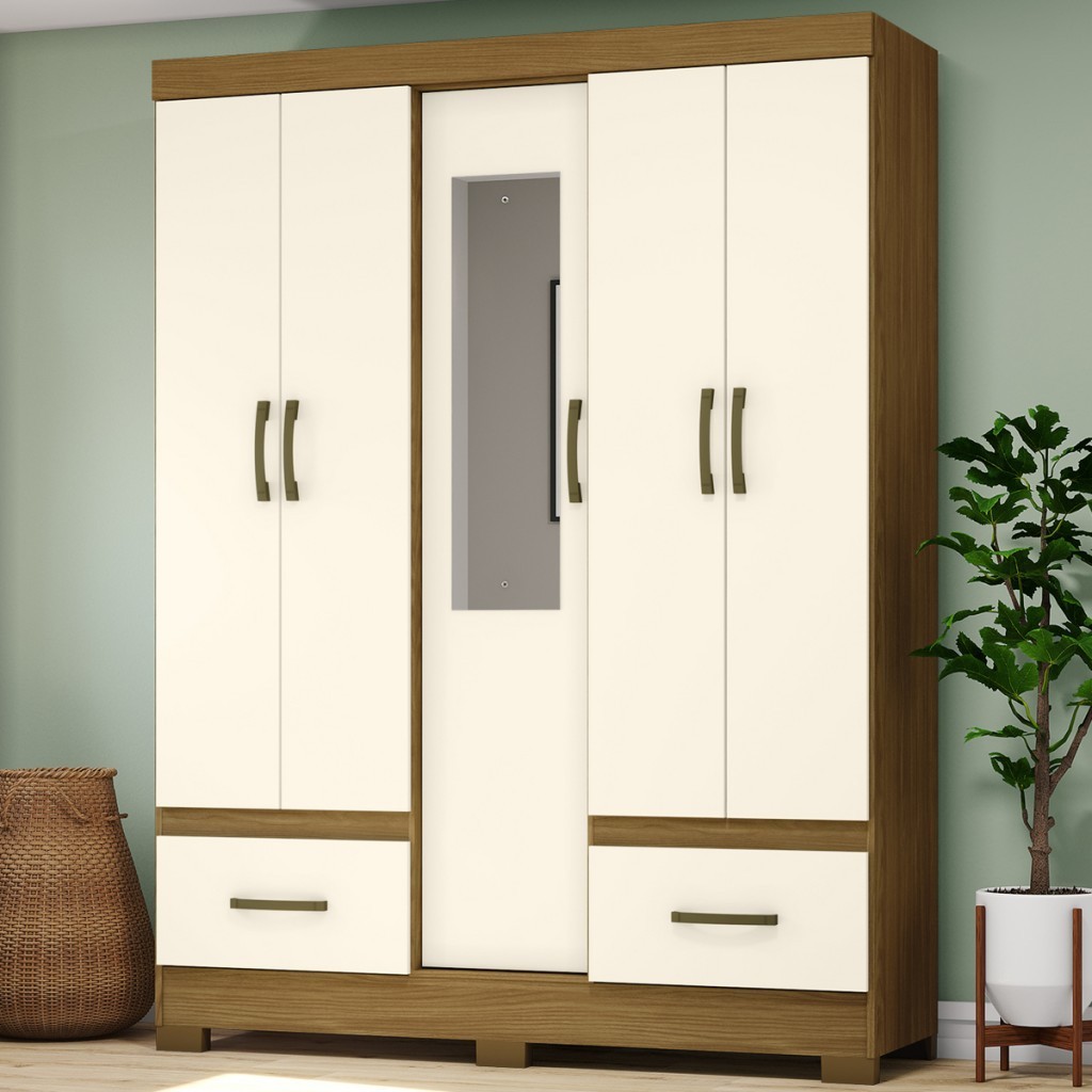 Guarda-Roupa Solteiro 5 Portas 2 Gavetas B60 em Oferta na Shopee