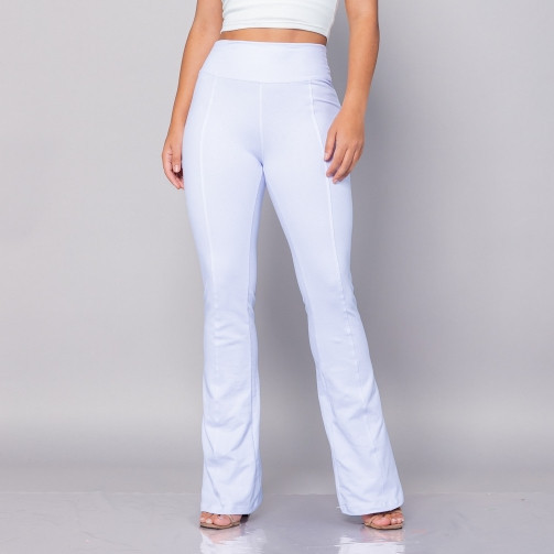 Calça Flare Branca Feminina Cotton Jeans Fake Cintura Alta Bailarina Enfermagem Esteticista — imagem 2 de 2