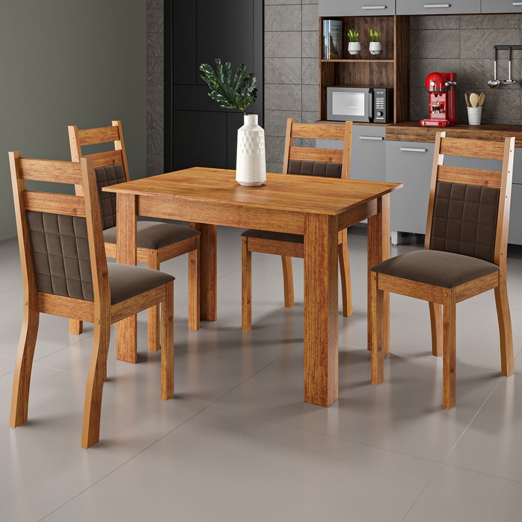 Mesa de Jantar 4 Lugares Malbec Mel/Bombom - Viero Móveis em Oferta na Shopee