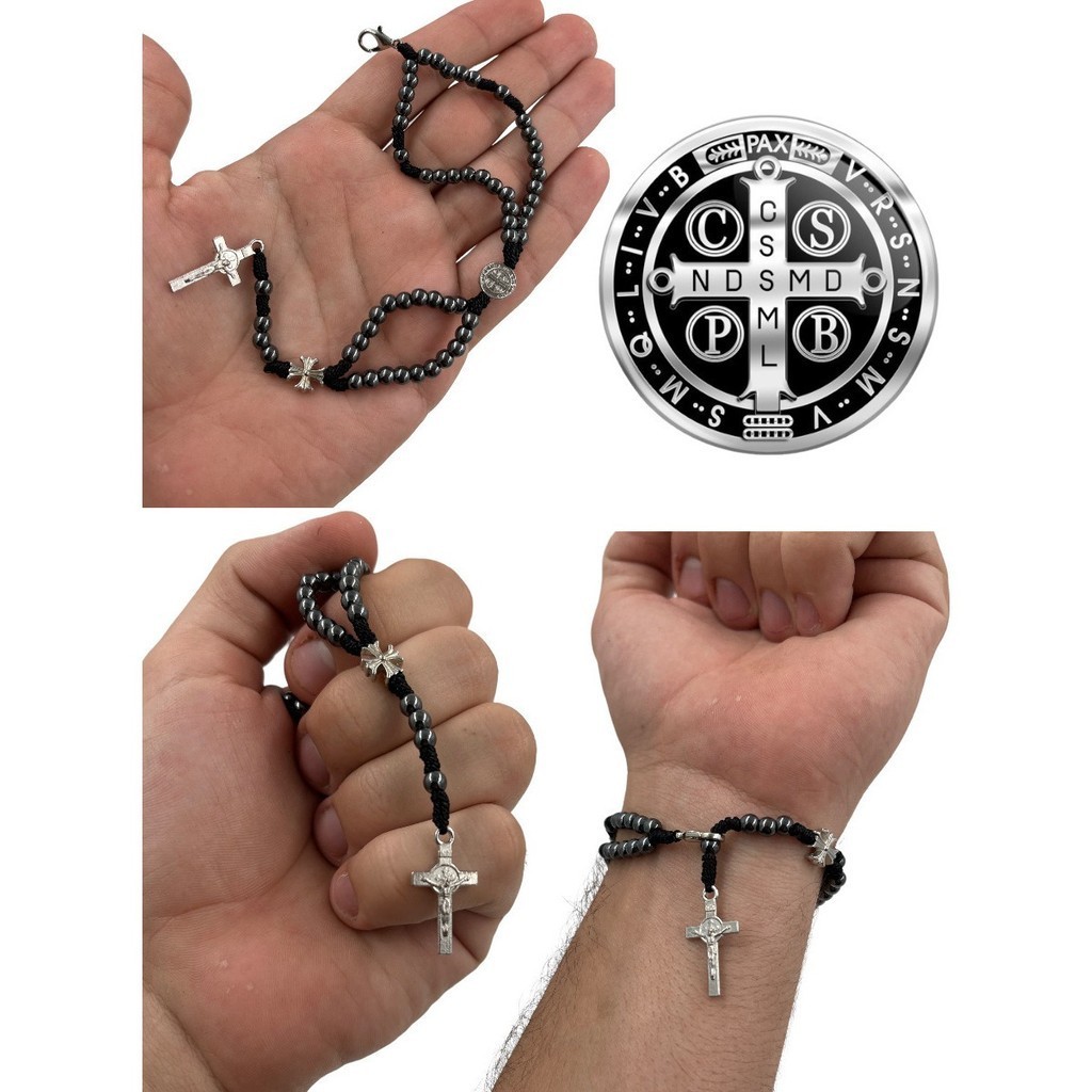 Pulseira Masculina Terço De Pulso Hematita São Bento
