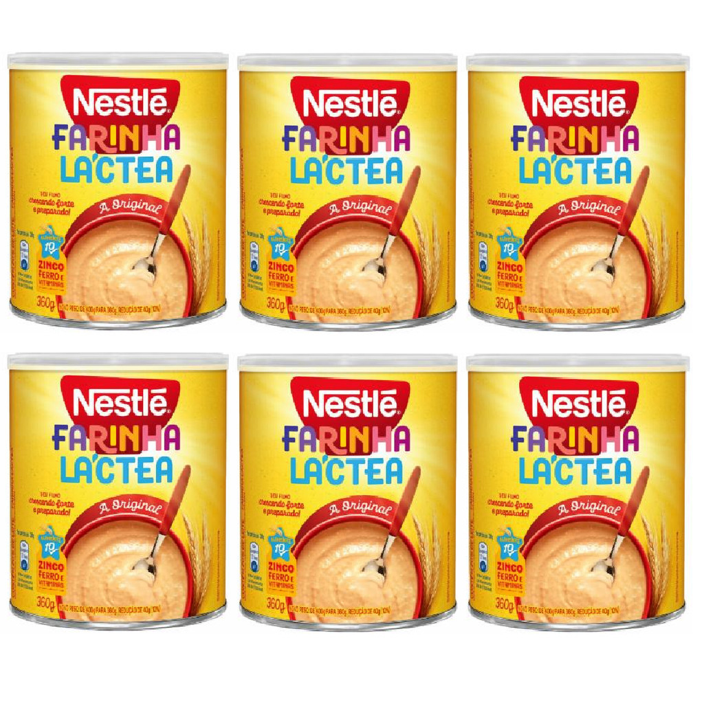 Kit 6 Farinha Láctea Nestlé Tradicional Lata 360gr