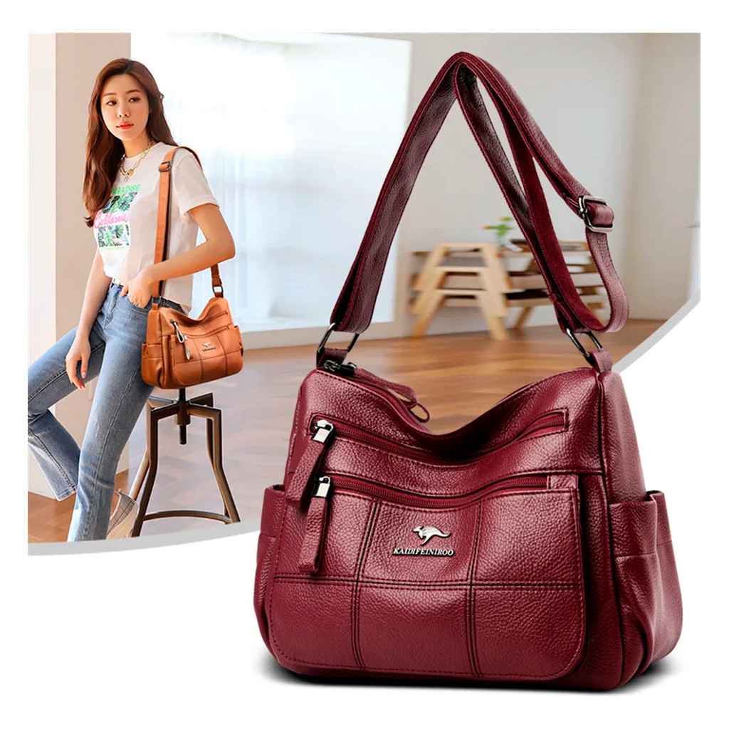 Bolsa Feminina Média Em Couro Eco Prática Transversal em Oferta na Shopee