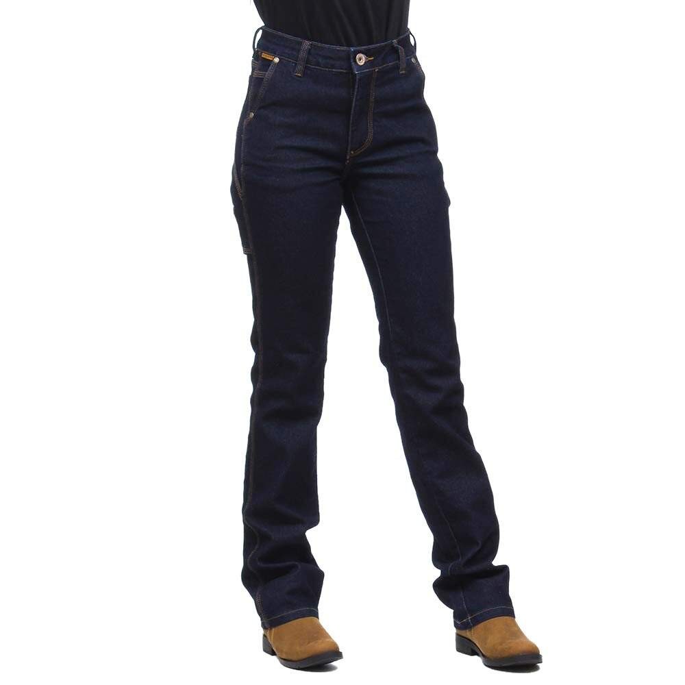 Calça Jeans Feminina Carpinteira com Elastano Azul Escuro Os Vaqueiros 32223