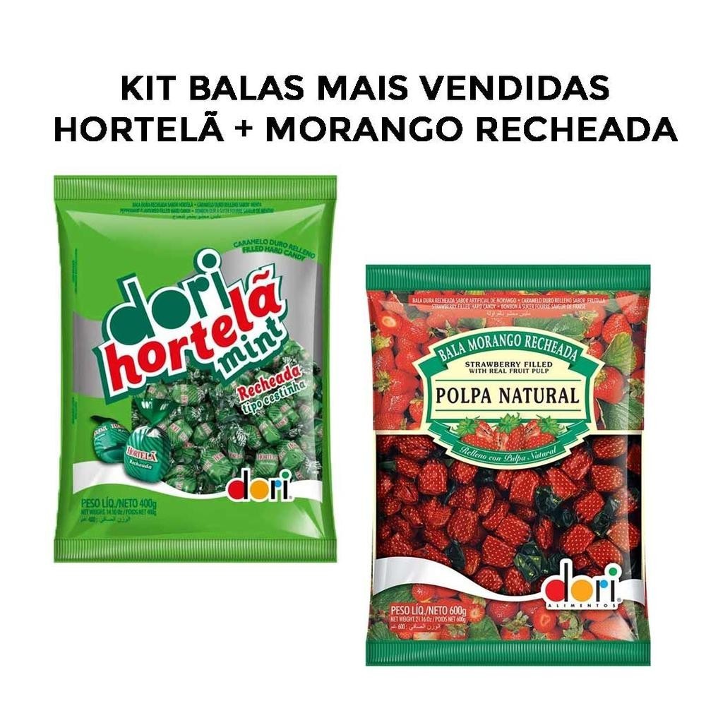 Kit Festa 2 Balas Recheadas Mais Vendidas -  Morango Polpa e Hortelã Dori