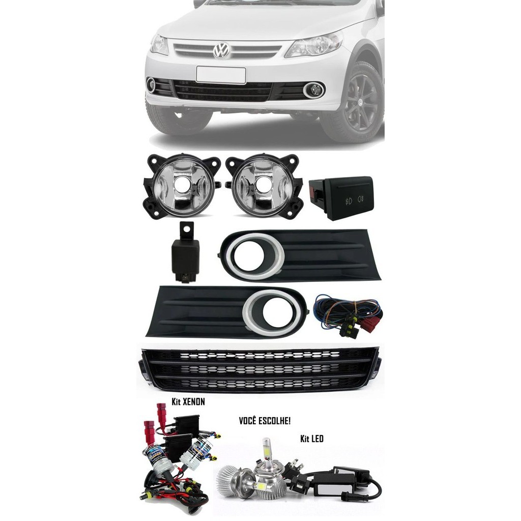 Kit Farol Milha Grade Para-choque Central Preto Sem Friso Vw Gol Voyage Saveiro G5 2009 à 2013 + Xenon ou LED