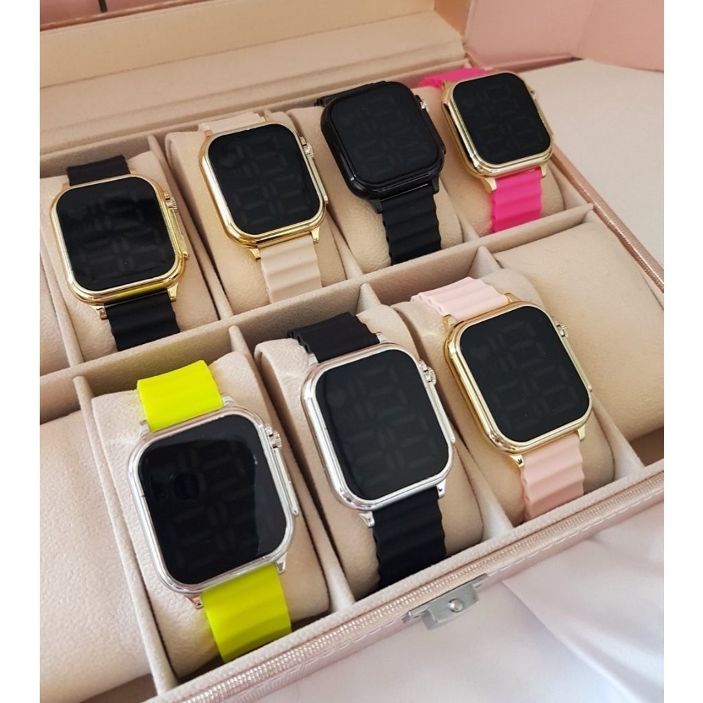 KIT 05 Relógio Digital Masculino Feminino Revenda Led Quadrado Tipo Smartwatch Juvenil