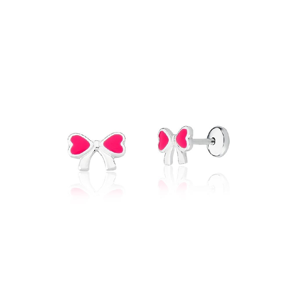 Brinco prata 925 infantil laço rosa - Baby & Kids Fashion