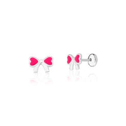 Brinco prata 925 infantil laço rosa