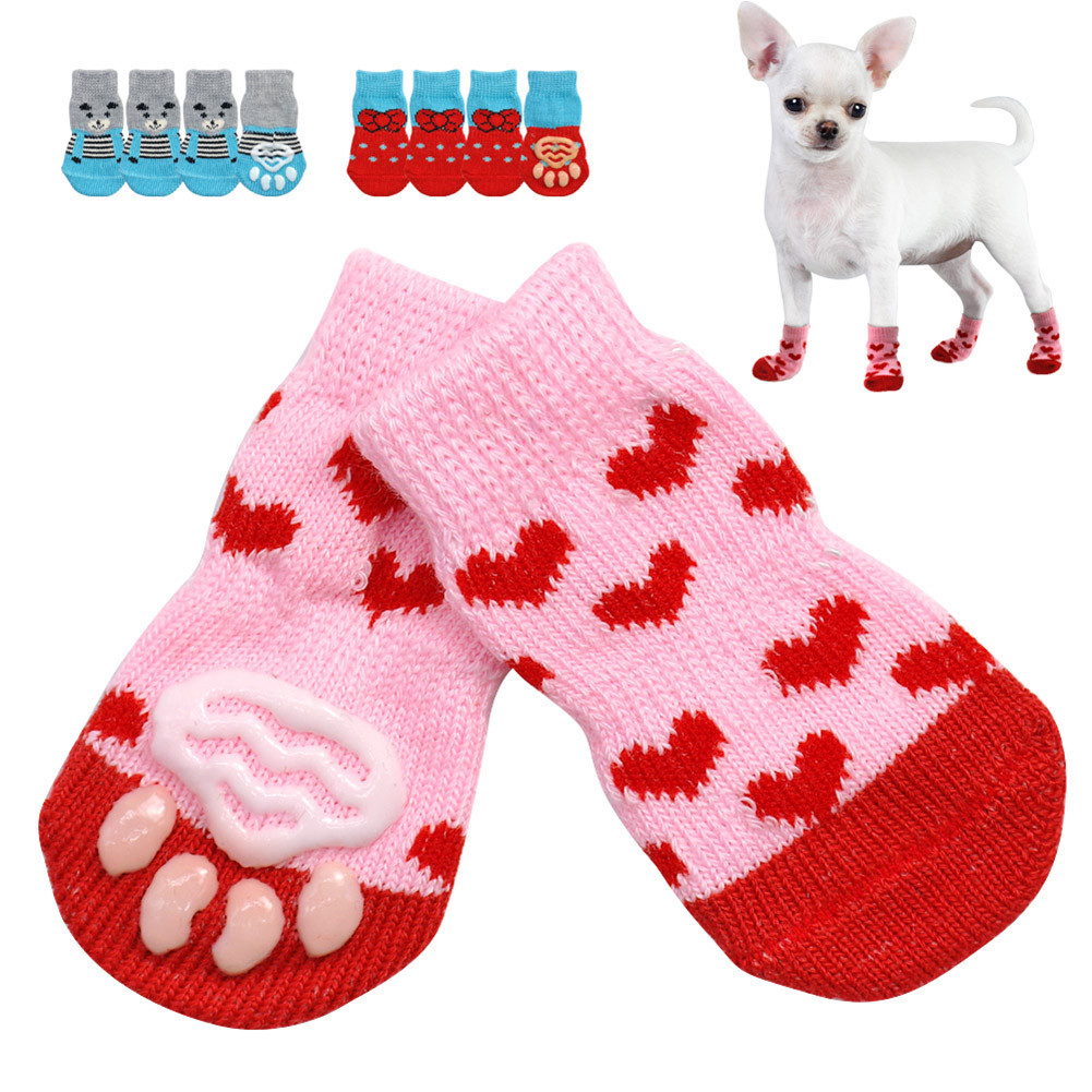 4pcs Roupa De Cachorro Fofo Gato Antiderrapante De Malha De Inverno Com Protetor De Pata Para Animais De Estimação