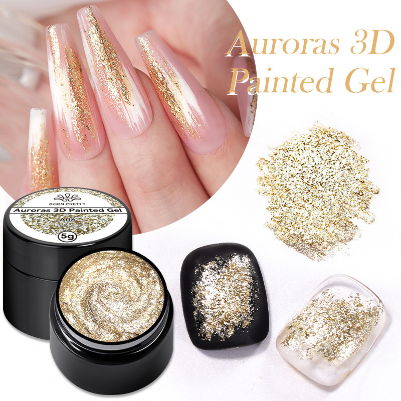 BORN PRETTY Auroras Gel De Pintura De Unhas Super Brilhante Ouro Prata Manicure 5ml
