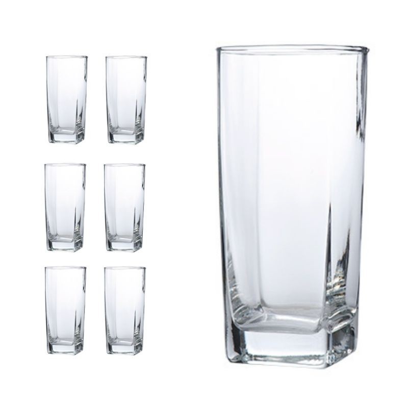 Jogo De 6 Copos Vidro 320ml Bali Quadrado Luxo Transparente em Oferta na Shopee