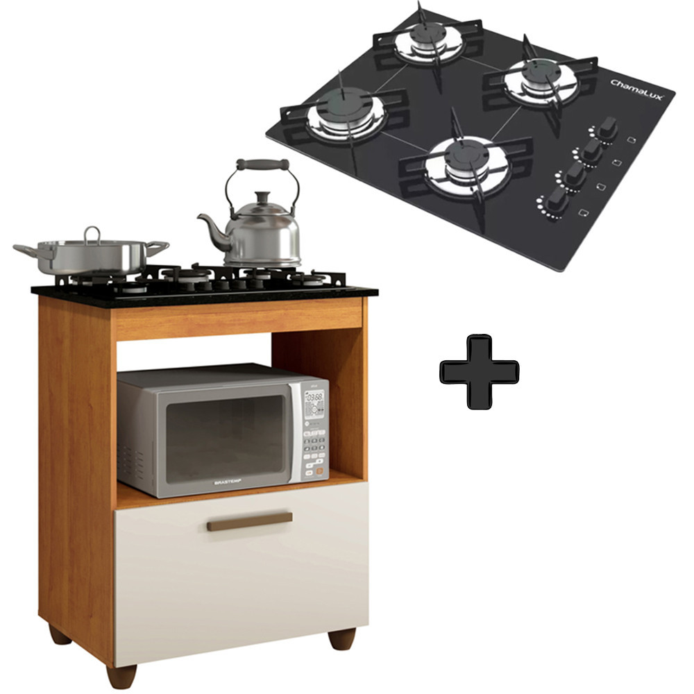 Kit Balcão Salvia Mais Fogão Cooktop 4 Bocas Preto Chamalux - Home & Living