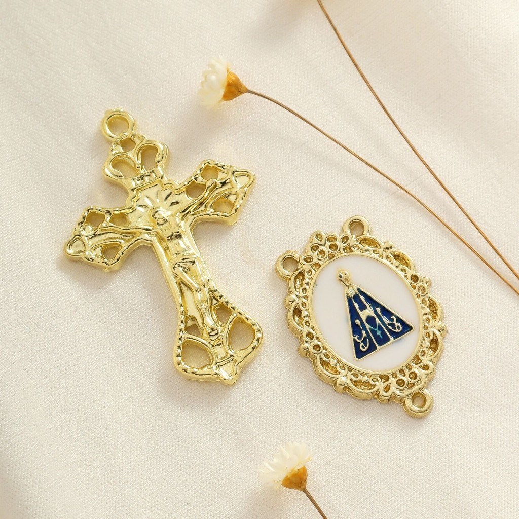 Entremeios Para Terço + Crucifixos Dourado Nossa Senhora Aparecida Alta Qualidade em Oferta na Shopee