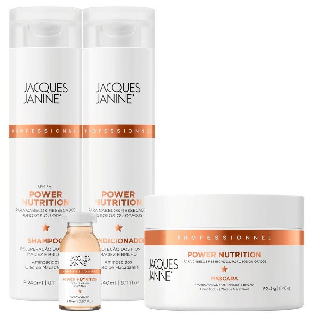 Kit Jacques Janine Power Nutrition Shampoo Condicionador 240ml Máscara 240g Ampola Nutrição 15ml em Oferta na Shopee