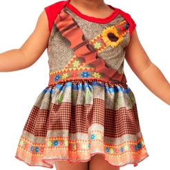 Roupa de Festa Junina Bebe Menina Fantasia Cangaceira Vestido Caipira 3 a 18 meses