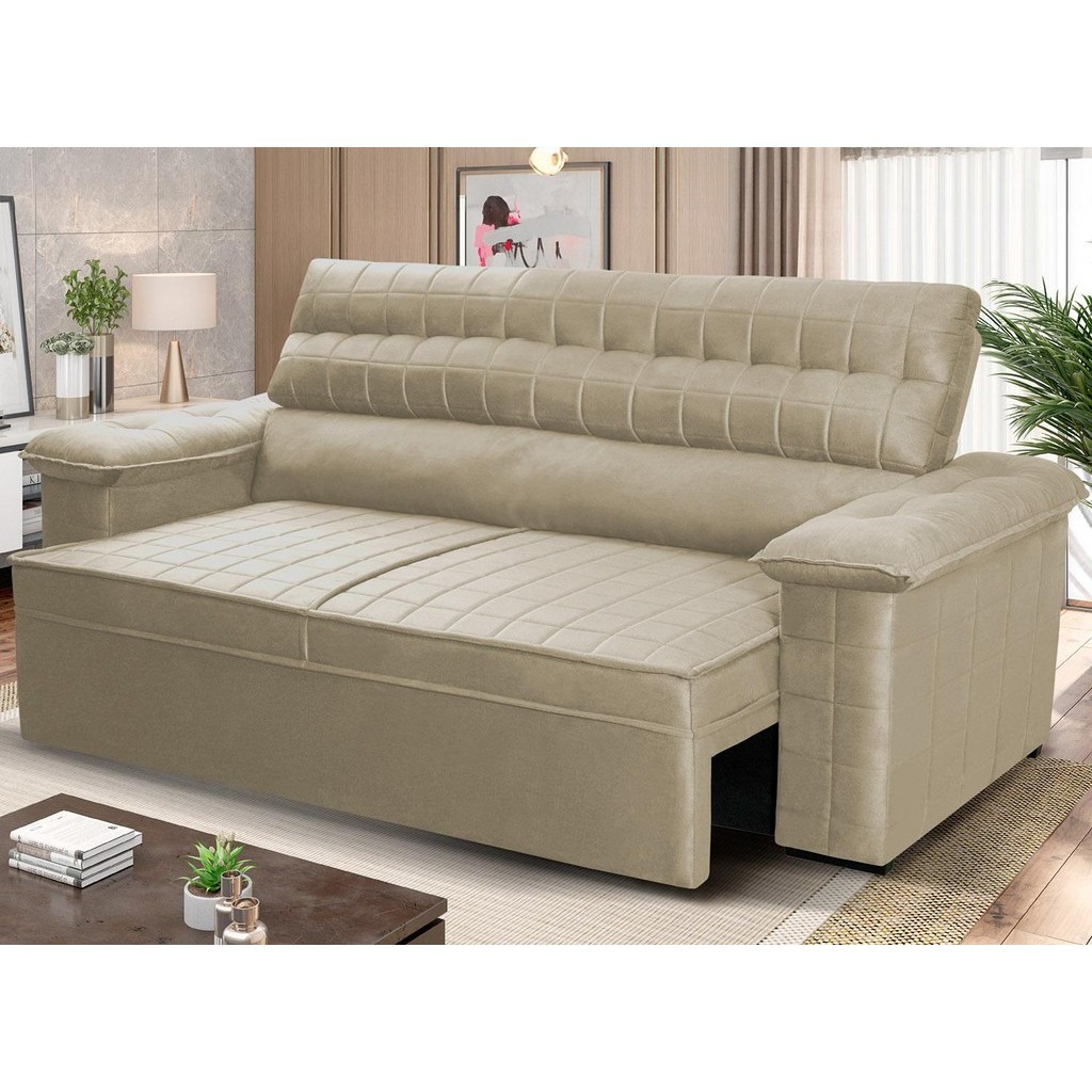 Sofá Retrátil Reclinável 2 lugares 1,50m Quantum Suede Velut Bege - King House em Oferta na Shopee