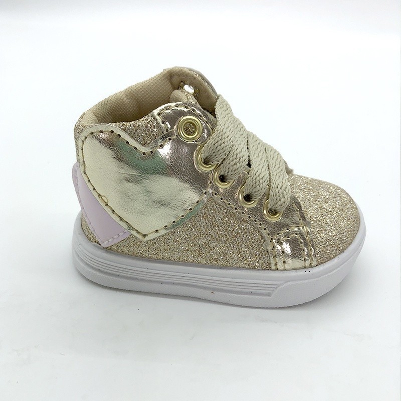 Botinha Tênis Sapatinhos Bebe Calcados Infantil Sandalia Sapato Bota Unissex Menino Menina Coração Glitter Dourado