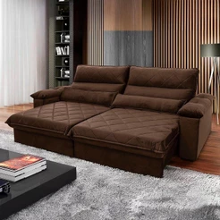 Sofá Retrátil Reclinável Grécia 3,00m Suede Velut Marrom Molas no Assento - King House